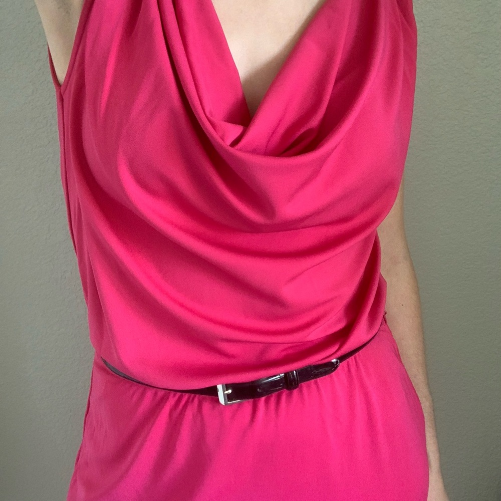 Josie Natori Elegant Cowl Neck Knee-Length Sleeveless Dress Pink